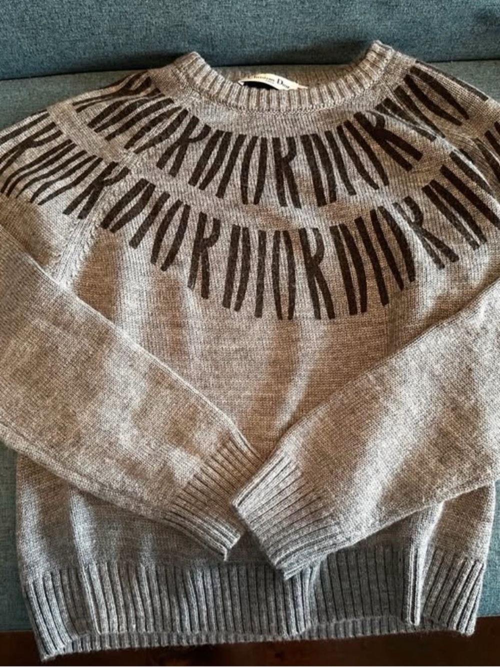 Christian Dior Gray Crewneck Sweater with Charcoal Graphic Yoke